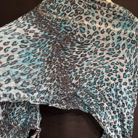 Turquoise Leopard Print Sheer Scarf | Aqua Blue Shawl Wrap | Lightweight - Picture 3 of 12